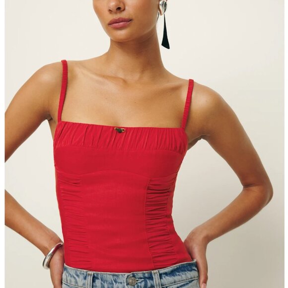 Reformation Emery Linen Top Red - Size 2 - Picture 1 of 1